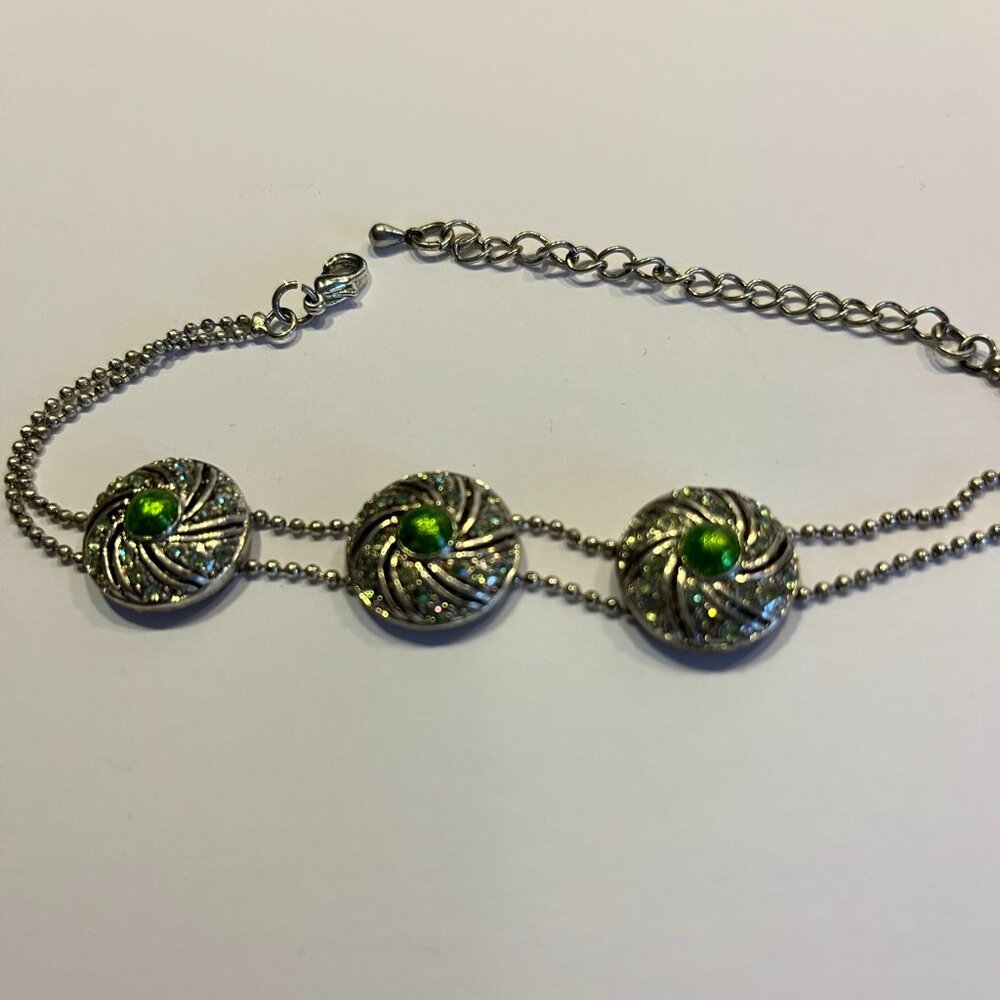 Women's silver with green accents bracelet